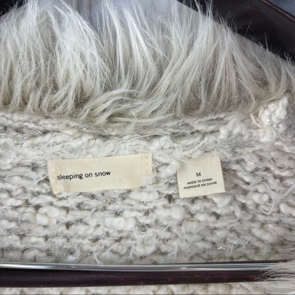 Anthropologie Sleeping On Snow Venla Fluffy Faux Fur Cardigan Cream Silver Med - Picture 12 of 15